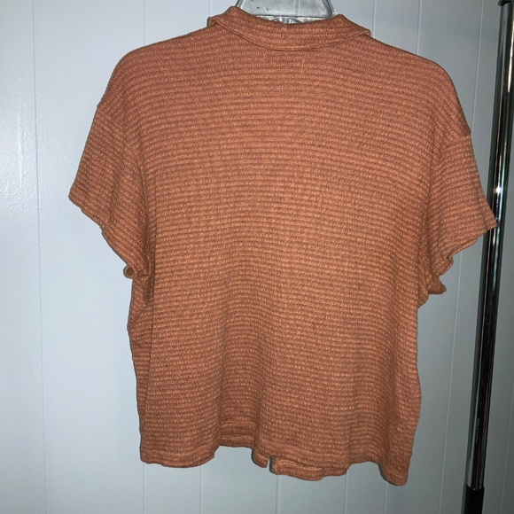 Madewell Earthen Red knit textured button front shirt Sz L cotton blend stretch - Picture 2 of 4